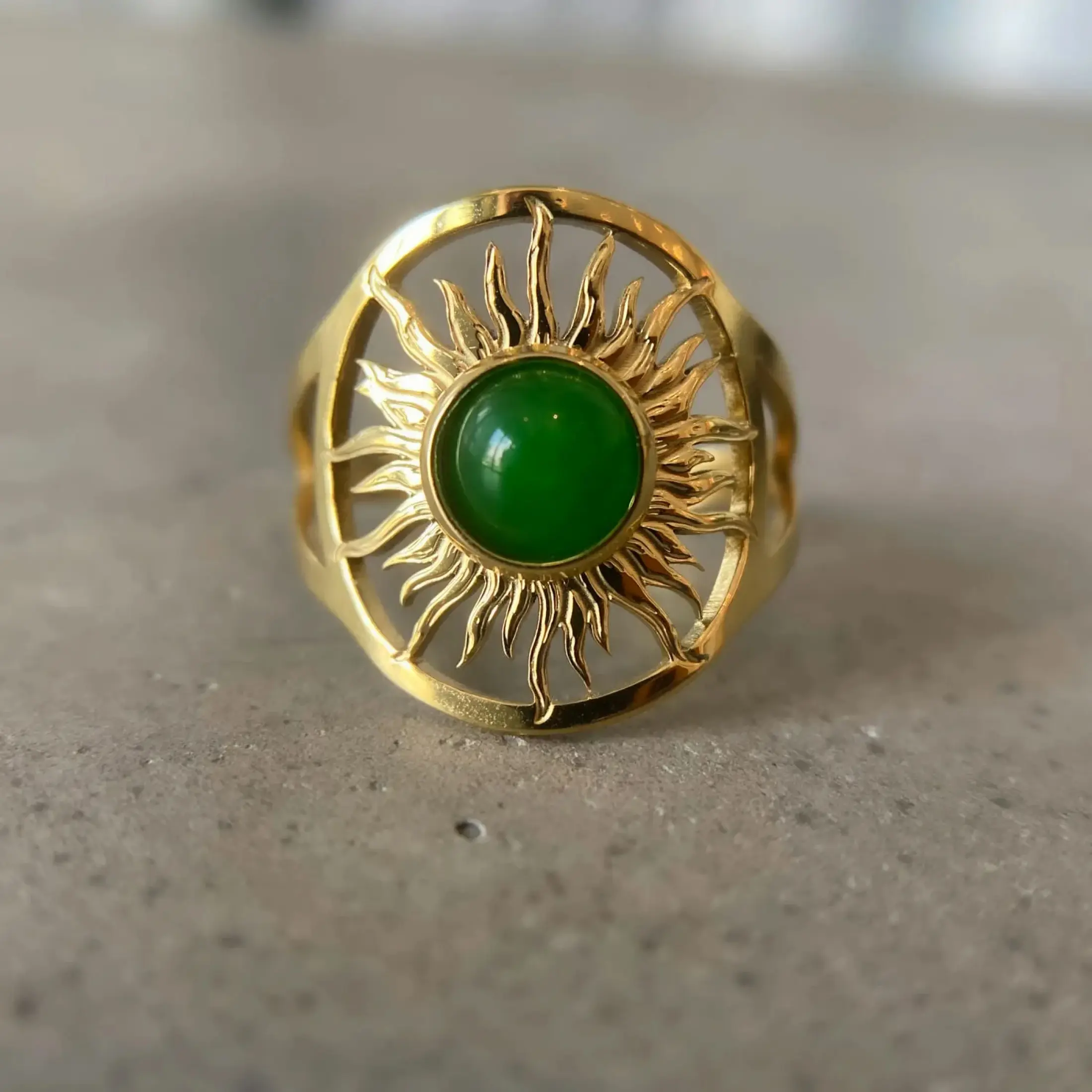 18K Gold Green Agate North Star Ring Celestial Boho Ring for Women Crystal Zodiac Ring for Luck - Gemstone Rings, Crystal Rings by Asana Crystals