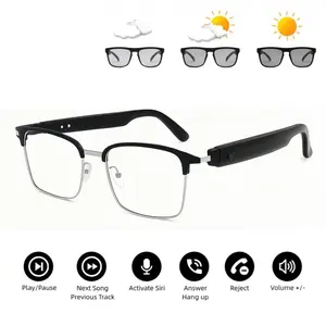 Bluetooth Audio Smart Glasses with Photochromic UV-Activated Lenses, Metal Frame, Surround Sound, Built in Microphone, and Hands Free Calling Wearable