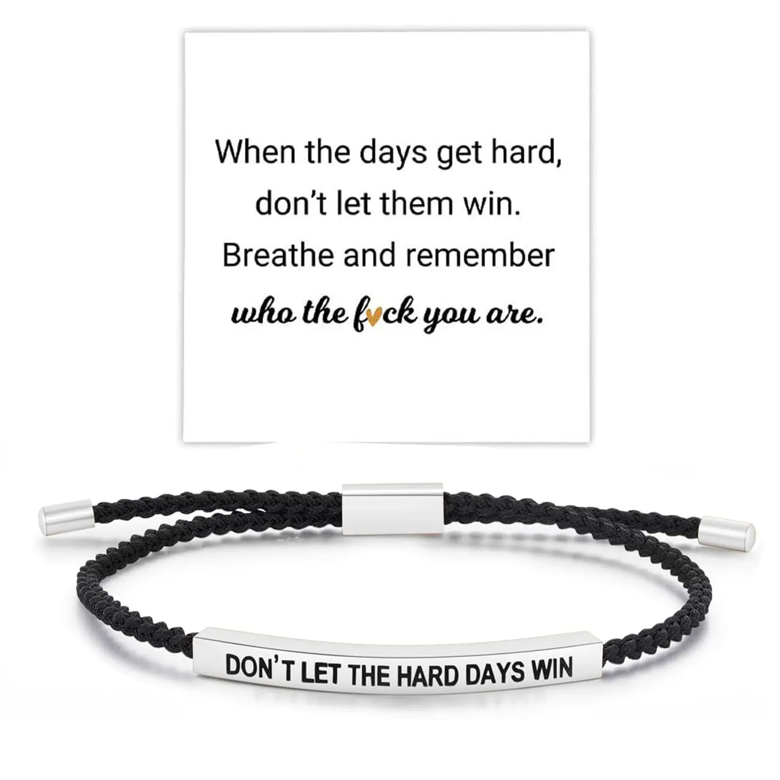 Elegant Stainless Steel Cuff Bangle with Inspirational "Don’t Let the Hard Days Win" Quote - Adjustable Daily Reminder Gift for Women & Men Bracelet Wristband