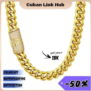 18k Gold-Plated Cuban-Style Necklace Brand-new lettering design Latest electroplated gold-plating rust-proof technology Miami hip-hop style fashion piece The perfect gift for him or her