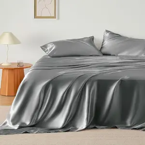 Satin Queen Size - Similar to Silk, Silky Bedsheet,  Ultra,-Fading  Wrinkle Free, Good for Hair  Skin, Gifts for Women, 4, Dark Grey