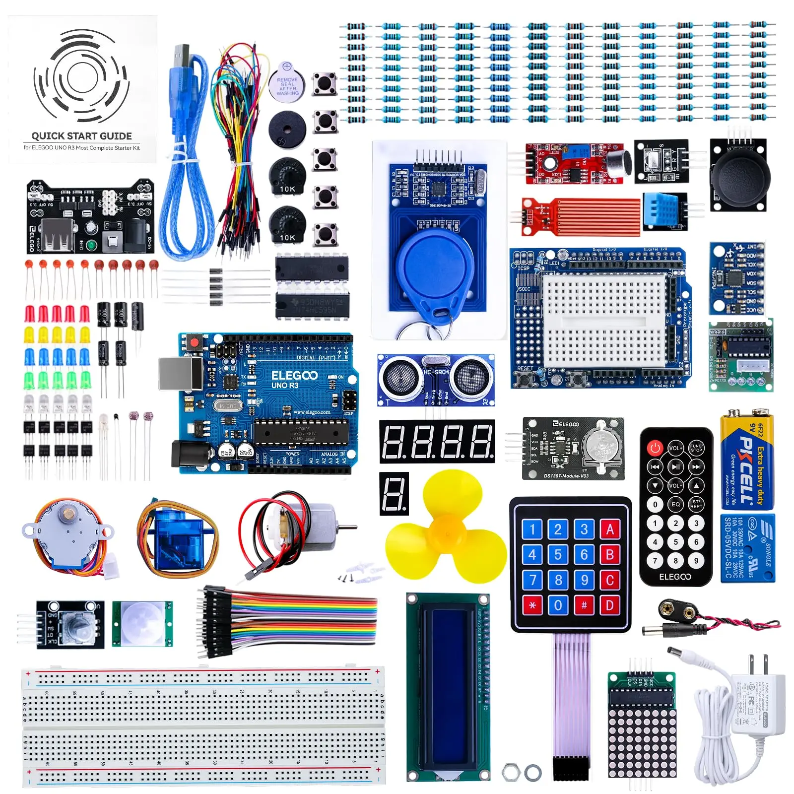 ELEGOO UNO R3 Single Board Computer Starter Kit - Most Complete Kit with USB Cable, Soldered Components, Tutorial, 200+ Parts, Compatible with Arduino IDE