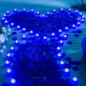 6000 count Artificial Rose Petals with 72 count Flameless LED Candles Romantic Decorations  Candles Happy Anniversary Decorations for Wedding Night(Blue)