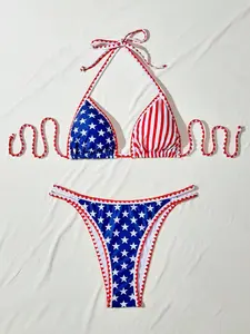 Bikini Set with American Flag Design - Summer Outfits - 2 Piece Sets Women - 4th of July Bikini - Womens Two Piece Swimwear, Bikinis Sets Womenswear