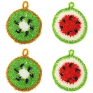 Dish , 4 count Non Scratch Cleaning Sponge Hand Crochet Double Layered Durable Dish Cloth Kitchen Sponge for Washing Dishes for Cookware Tubs Sinks, Watermelon & Fruit
