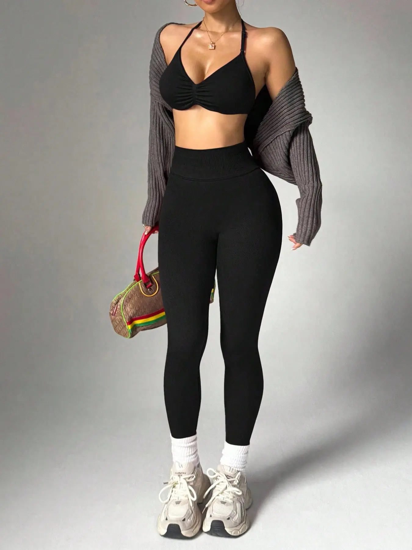 Women's Sports Bra Set + Long Pants, Adjustable Strap Front Chest Compression Waist Control, Ideal for Running Yoga Gym Essentials, Yoga Gym Outfits, Workout Sets, Activewear for Yoga