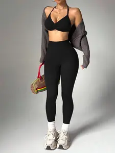 Women's Sports Bra Set + Long Pants, Adjustable Strap Front Chest Compression Waist Control, Ideal for Running Yoga Gym Essentials