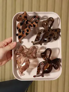 4pcs Bow Hairpin Simple Casual Ladies Hair Clip, Leopard Pattern, Daily Matching Clothes Travel Photo, Retro Elegant Hair Clip Set, Barrettes, Hair Claws Set Leopard Bow Design