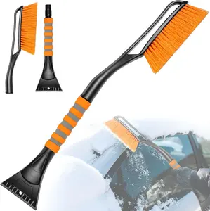 27" Snow Brush and Ice Scrapers(Heavy Duty ABS, PVC Brush, Orange) for Car Windshield, Detachable Snow Scrapers with Ergonomic Foam Grip for Cars, Trucks, SUVs