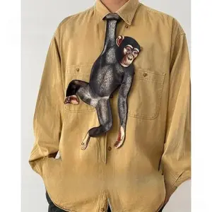 Trendy Chimpanzee Animal Print Male Necktie, Men's Fashion Accessory for Shirt Matching, Unique Playful Distinctive Design Tie