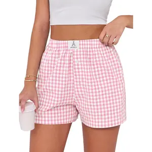Boxer Shorts for Women Gingham Pajama 2025 Summer Casual Lounge Sleep Plaid Shorts Y2K Beach Bottoms Fit Loungewear
