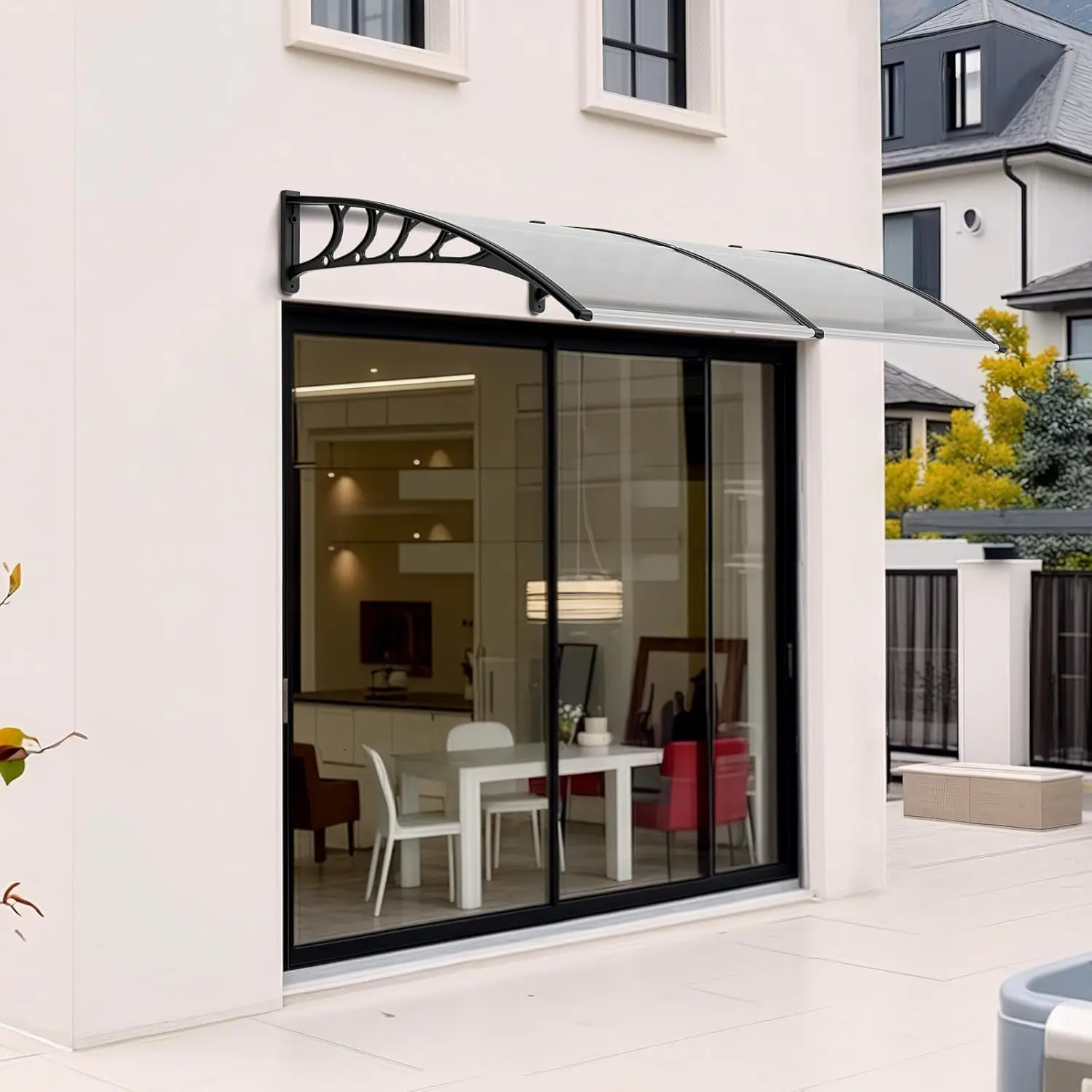Awning for Door Entrance 80x38 Inch Polycarbonate Cover UV Rain Snow Protection Black Bracket Transparent Board Patio Window Awning