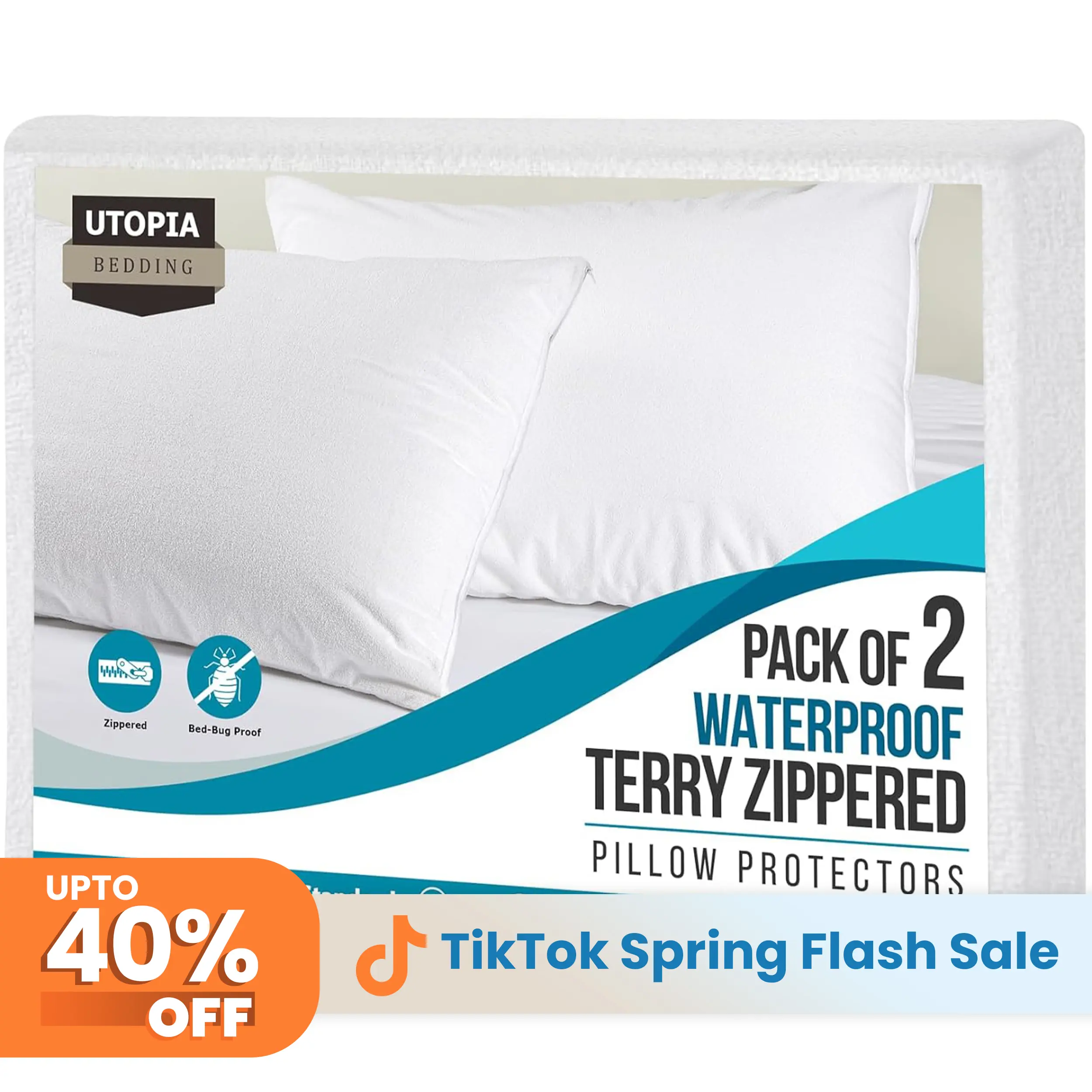 Utopia Bedding Set of 4 Waterproof Pillow Protectors with Zipper, Terry Pillow Covers, Bed Bug and Dust Mite Proof Pillow Cases