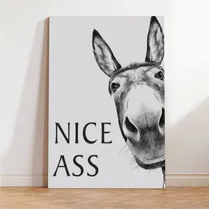 "Nice Ass" Donkey Canvas Wall Art – Funny Bathroom Decor,Farmhouse Home Decor Sets Vintage Funny Wall Art Signs