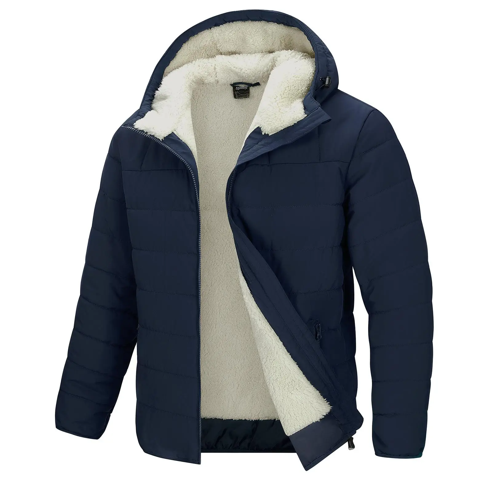 33,000ft Men's Hooded Winter Puffer Jacket Sherpa Fleece Lined Lightweight Warm Quilted Insulated Puffy Coat