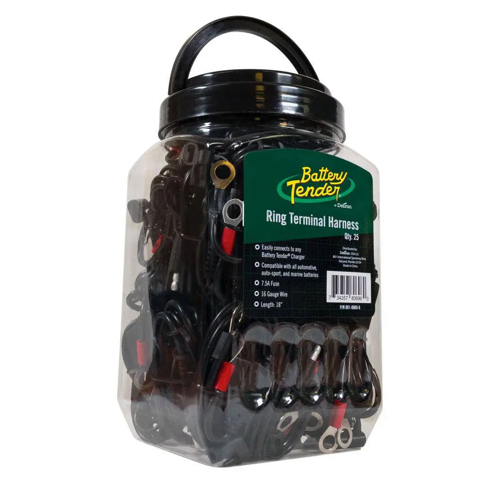 Battery Tender® Standard Type Ring Terminal Harness Connectors & Terminals - 25 Accessory Straight Cables with Quick Connect Kit, 18 in Length for 12V, 8V, 6V Batteries