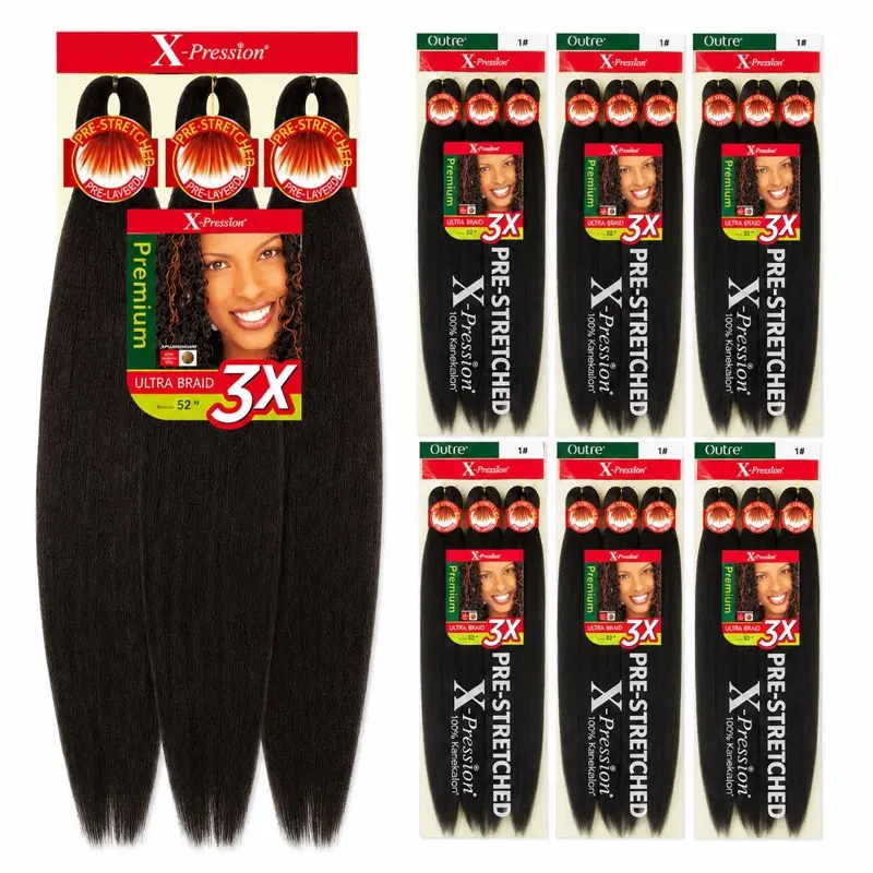 Outre X-Pression Pre-Stretched Braiding Hair 3X 52” Ultra Braid – 100% Kanekalon