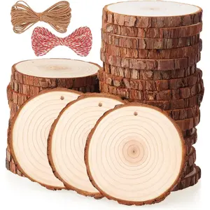 Slices, 30 count 3.5-4 Inch Unfinished Predrilled Wooden Circles Tree Slice with Hole & Barks for DIY Arts Craft Christmas Ornaments