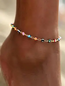 Lucky Evil Eye Beads Anklet Bracelet Stainless Steel Chain Handmade Adjustable Protection Amulet Anklet Good Luck Summer Beach Holiday Foot Jewelry Non Tarnish Jewelry Gift Wearable Jewelry