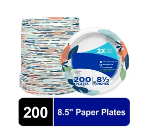 Everyday Disposable Paper Plates 8.5" Multi-Color 200 Count Cut Resistant & Durable 200 Plates 8.5 Inch Paper Plates