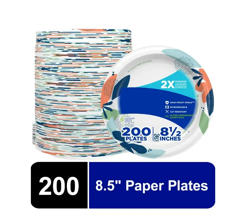 Everyday Disposable Paper Plates 8.5" Multi-Color 200 Count Cut Resistant & Durable 200 Plates 8.5 Inch Paper Plates