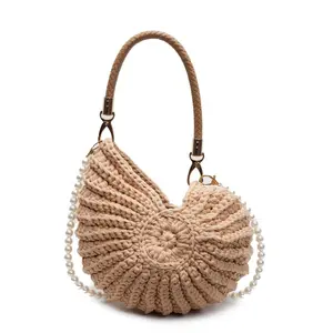 BIGWIG Women's Chic Handwoven Straw Crossbody Bag - Seashell & Conch Embellished, Adjustable Strap, Bohemian Style, Lightweight Durable Handcrafted Purse, Ideal for Beach Vacations, Summer Travel
