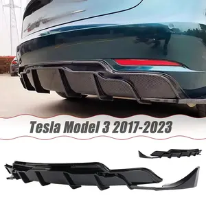 MUTUSAISI Rear Diffuser + Corner Extension Shark Fin For TESLA MODEL 3 2017-2023 Rear Bumper Lower Lip Splitter Spoiler Body Kit Trim Exterior Accessories