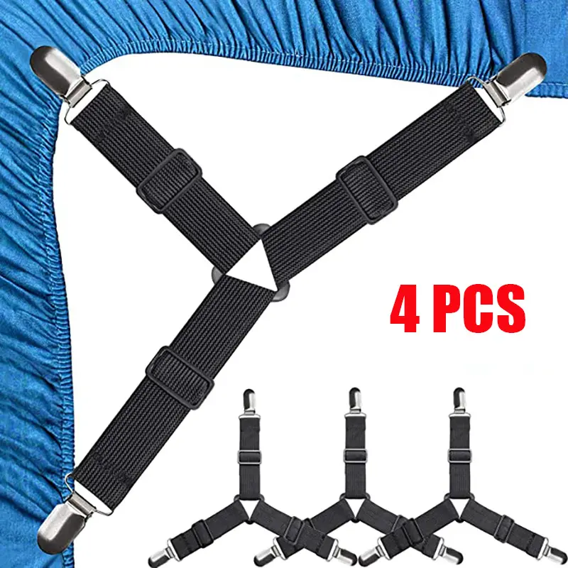 Triangle Bed Sheet Fasteners, Adjustable Elastic Sofa Sheet Clips, Tablecloth Straps, Anti-Slip Sheet Holders - 4 pack