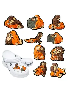 New 10pcs Cartoon Punch Monkey PVC Shoe Charms, Fits Slippers & Sandals, DIY Fashion Decor, Perfect Gift for Friends