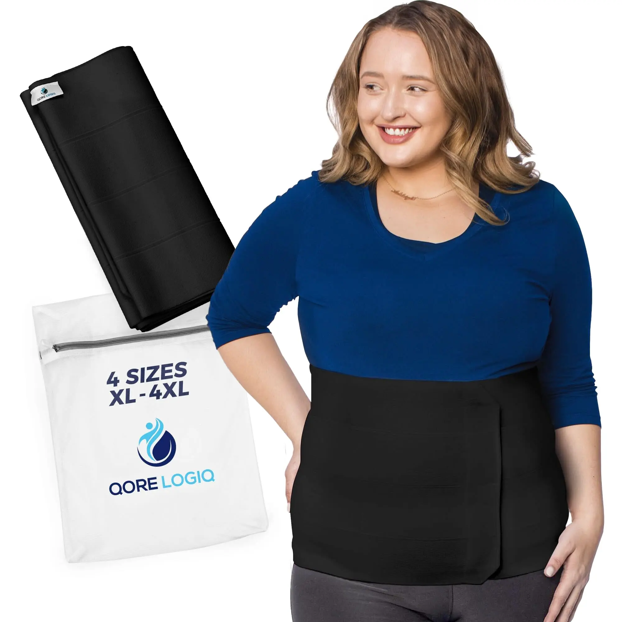 Women's Nylon-Mesh Compression Abdominal Binder - QORE LOGIQ Plus Size Post Surgery Shapewear, Black, X-Large, 12in, Smooth Fit, Waist Support Bag Alternative