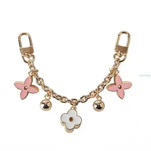 Black White Pink Four-Leaf Clover Fox & Gold Ball Bag Chain, Fashion Decorative Charm, Perfect Mother's Day Gift