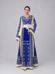 Women's Islamic Elegant Embroidered Thobe with Satin Belt - Floral Embellished Elegant Traditional Maxi Length Closed Abaya Set, Modest Style Formal & Semi-Formal Occasions Wear, Elegant Traditional Abayas