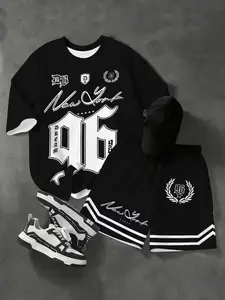 Teen Boys Short Sleeve T-Shirt Set, Fashion Sporty, Perfect for Outdoor Activities, Cute Fitted All over Print Suit
