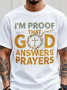 Men's Christian T-Shirt "I Am the Proof of God's Response to Prayer" with Golden Crown Cross & Lettering - Ultra-Soft Breathable Fabric Suitable for Church, Easter, Christmas - White & Black Crew Neck Short Sleeve, Unisex (Machine Washable) Religious tikt