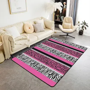 Feelyou Animal Printed Flannel Rug - Bold Pink, Black, White Colors with Zebra Accent, Hot Pink Leopard Design, Multi-Size Indoor Floor Mat for Safari-Themed Spaces, Animal Printed Rug