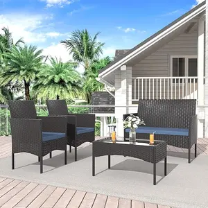 Outdoor Rattan Sofa Set – PE Wicker Outdoor Furniture Set with Tempered Glass Table, Soft Cushions for Lawn, Backyard Decor,summerwins