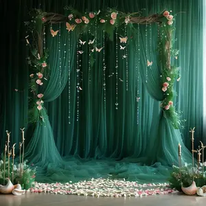 1pc Elegant Dark Green Tulle Curtain Panel - Extra Long Sheer Wedding Arch Decoration, Ceiling Backdrop for Parties, Wedding Party Backdrop, Ceremonies and Special Events, Indoor/Outdoor Use, Polyester Material, Classic Style, Wedding Decoration