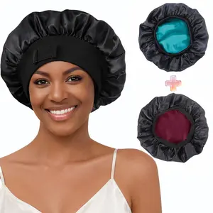 Silk Bonnet for Sleeping Double Layer Satin Bonnet Adjustable Bonnets for Black Women Sleep Cap Reversible Hair Bonnet for Curly Hair Burgund and Teal