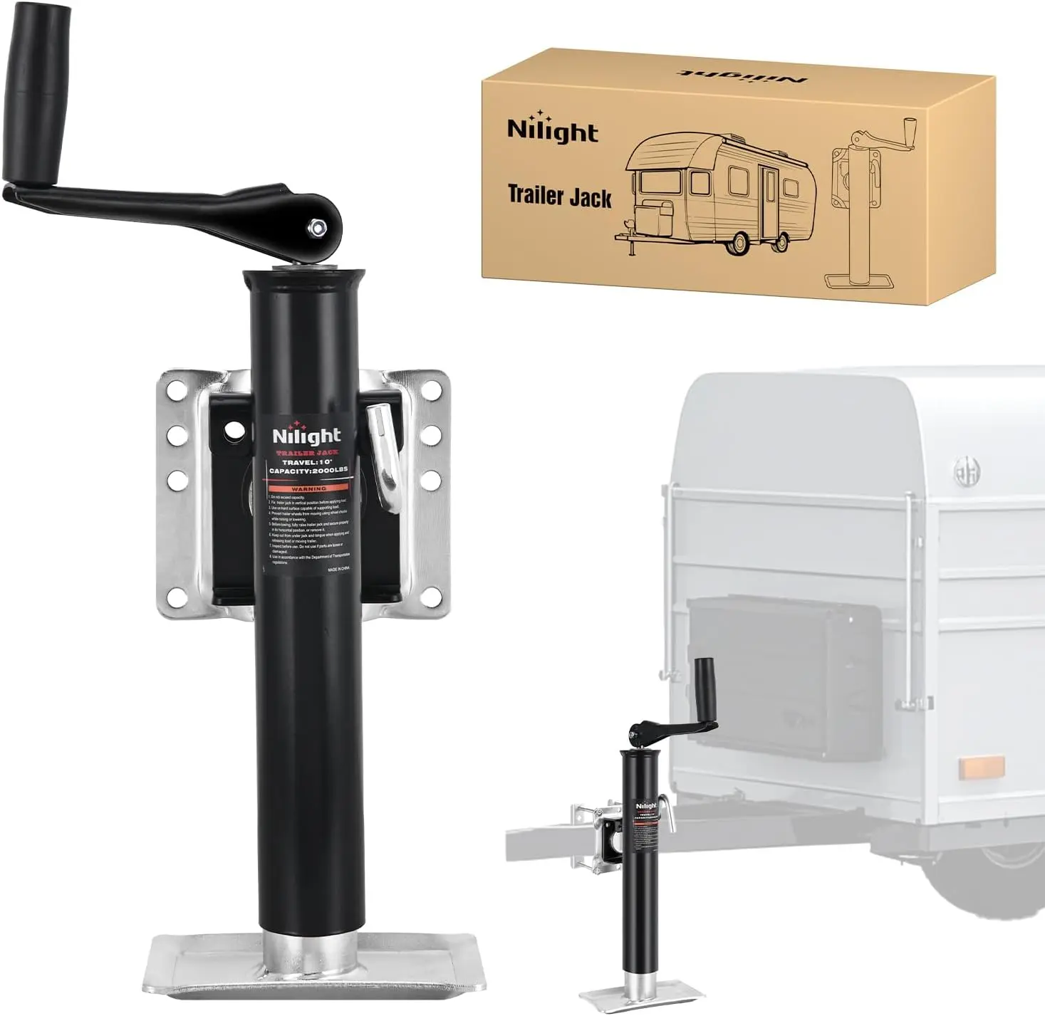 Nilight Heavy-Duty Alloy Steel Swivel Bolt-On Trailer Jack - 2000LBS Capacity, 10" Vertical Travel Range, Vertical Adjust, Ergonomic Top Wind Handle, Automotive Repair Tools for RV, Boat Trailers