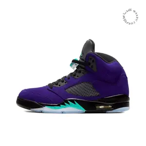 Deep Purple Suede High-Top Retro Basketball Shoes with Green Splash-Paint Details and Black Midsol
