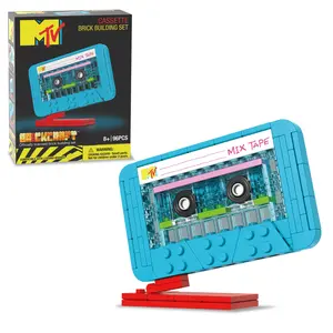 Brickcraft MTV Cassette Tape Building Set, 96-Piece Retro Mixtape Model Kit with Display Stand for Ages 8+
