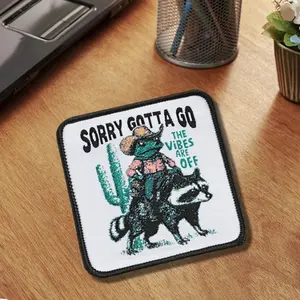 Sorry Gotta Go Embroidered Patch, Western Embroidery, Denim Frog Design, Back Adhesive Iron-On, Perfect for Clothes Jackets Hats Accessories