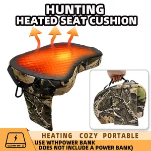 Portable USB-Powered Heated Hunting Cushion with Handle & Hook 3-Temperature Adjustable Foldable Outdoor Heating Pad Durable Oxford Cloth for Camping Stands Bleachers Compatible with Power Banks Not Included Black