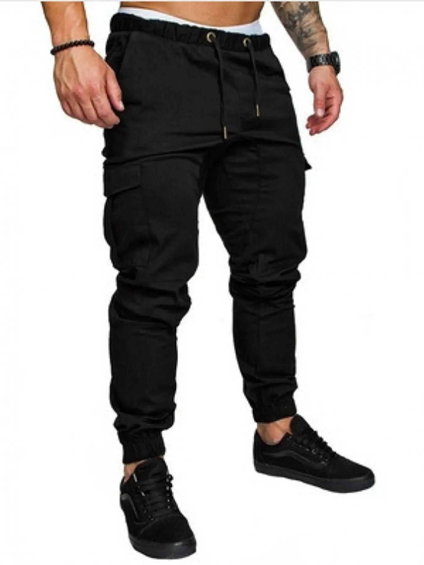 Men's Solid Casual Cargo Pants, Relaxed Fit Mid-Rise Tapered Leg, Multi-Pocket Drawstring Elastic Waist, Classic Bottoms for All-Season Wear, Versatile Gift Idea, Today's Clearance, Essential for Man's Wardrobe, Casual Pocket Trousers