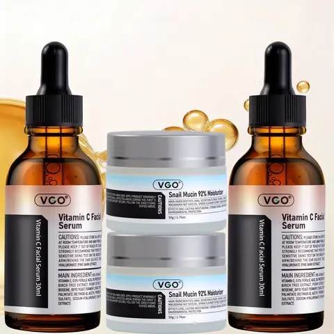 VGO Glow-Boosting Unisex Adult Skincare Set - VC Serum, Essential Oil, 92% Snail Mucin Facial Moisturizer, Acne Treatments, Skin Repair, Dullness Targeting, Post-Sun Soothing, Gentle | Buy 2 Get 2 Free | Anti-Aging, Deep Hydrate for Daily Routine