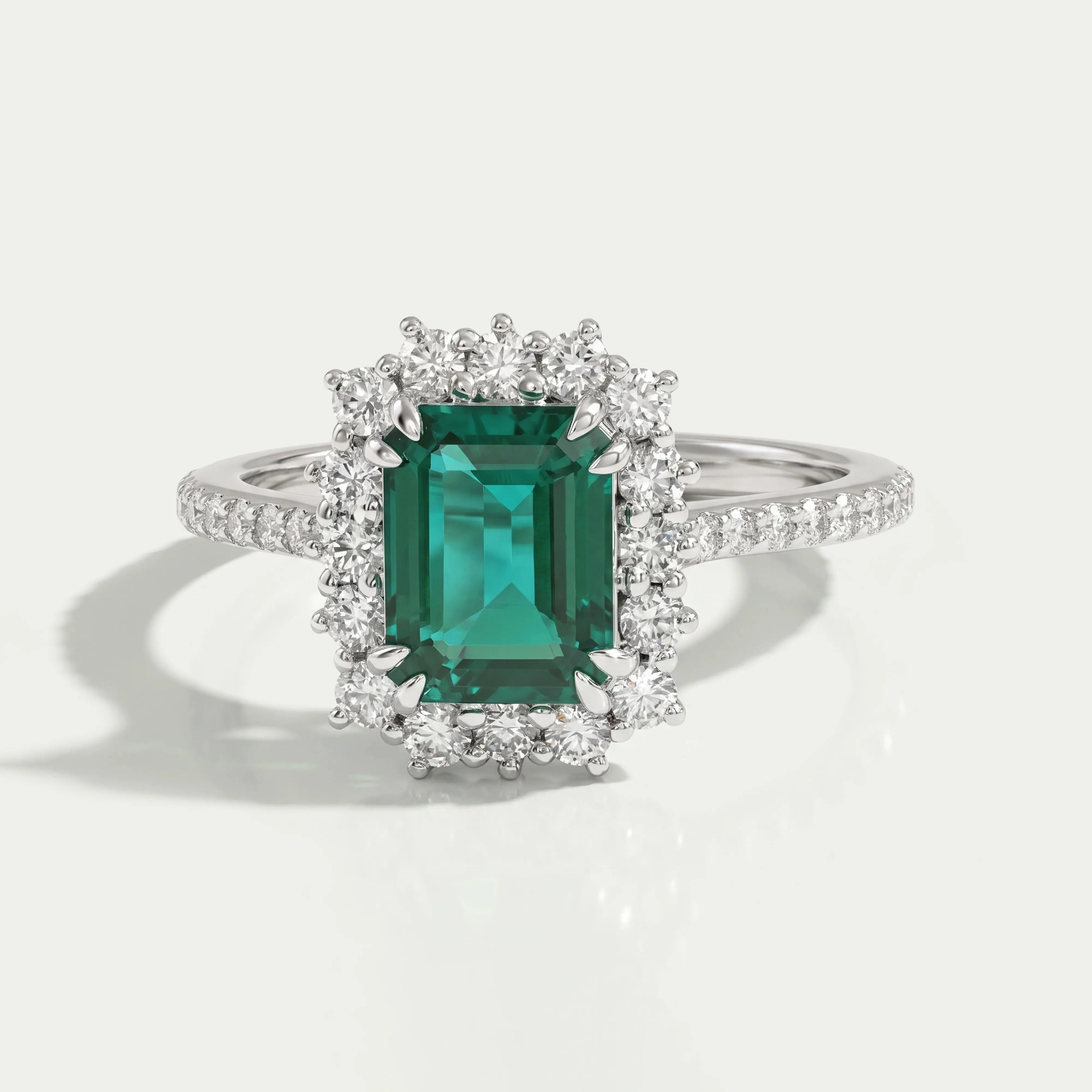 Halo With Accent Diamond Green Emerald Gemstone Ring