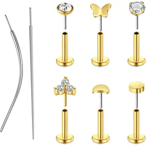 Graduation Gift Silver Gold Threadless Nose Stud 20g Flat Back Nose Stud 18g Cartilage Earring Flat Back Flatback Nose Stud 20 Gauge Threadless Nose Rings Push in Helix Conch Earring Studs for Women 6mm 8mm