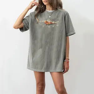 Mountain pattern on fish, washed short-sleeved shirt