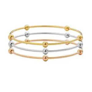 Stately Steel Stackable Beads Bangle Bracelet Set