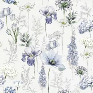 Fresh Floral Blue Self-Adhesive Wallpaper Roll, Waterproof Vinyl Peel & Stick, Spring Aesthetic, Valentine's Day Decor, Elegant Home Decoration，Suitable for decorating living rooms and bedrooms, Decorative Wallpaper